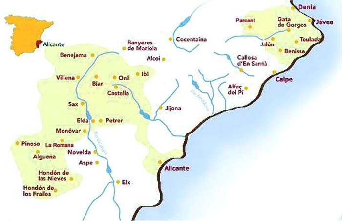 Аликанте карта виноделия