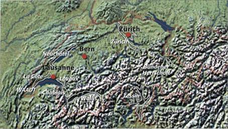 карта виноделия Швейцарии